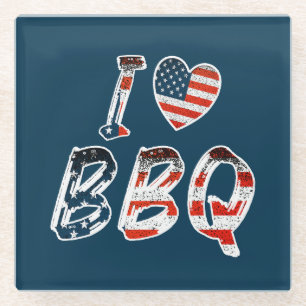 I love bbq, American patriotic Glass Coaster