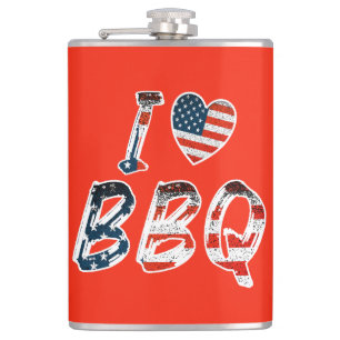 I love BBQ, American patriotic Hip Flask