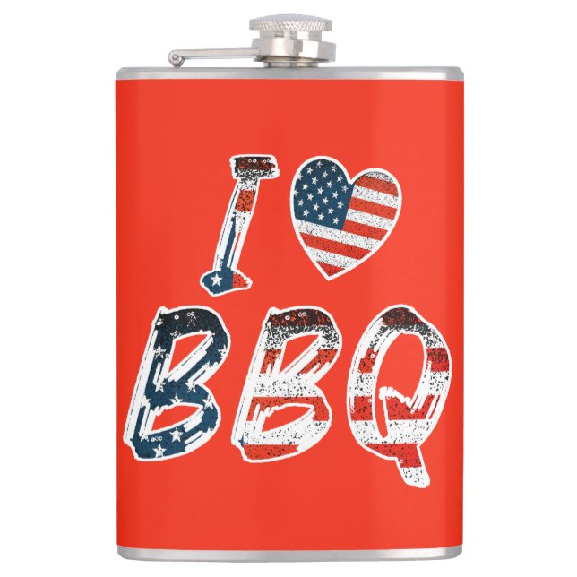I love BBQ, American patriotic Hip Flask (Front)