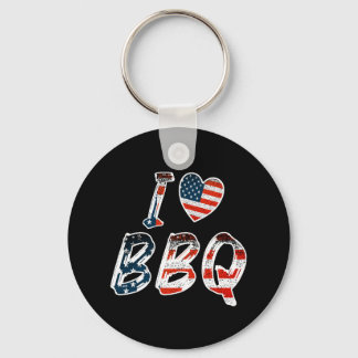 I Love BBQ, American Patriotic Key Ring
