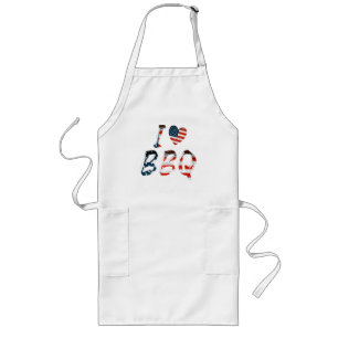 I Love BBQ, American Patriotic Long Apron