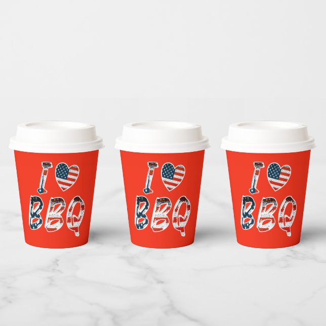 I love BBQ, American patriotic Paper Cups (Multi)