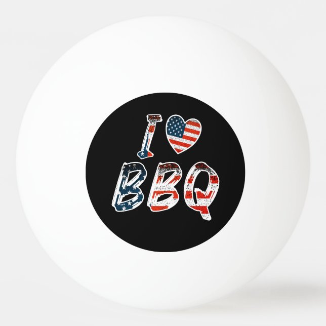 I Love BBQ, American Patriotic Ping Pong Ball (Front)