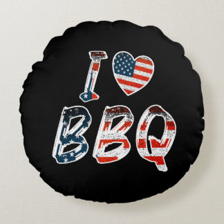 I Love BBQ, American Patriotic Round Cushion