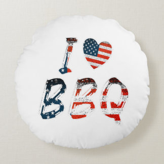 I Love BBQ, American Patriotic Round Cushion