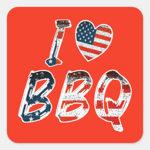 I love BBQ, American patriotic Square Sticker