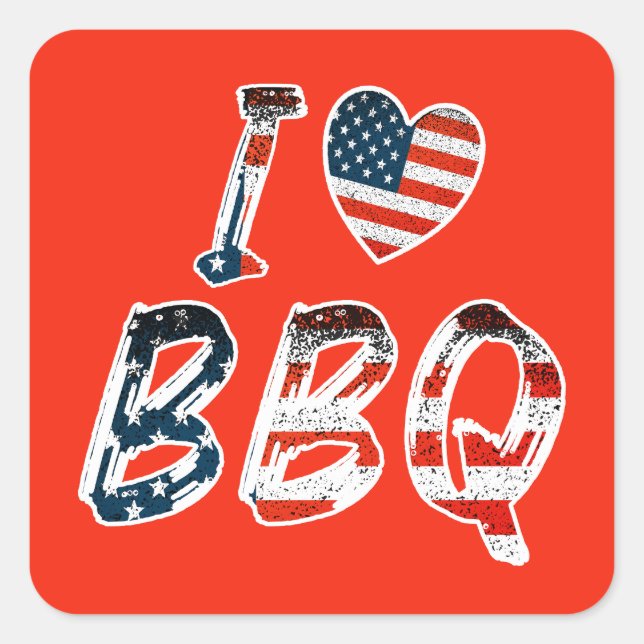 I love BBQ, American patriotic Square Sticker (Front)