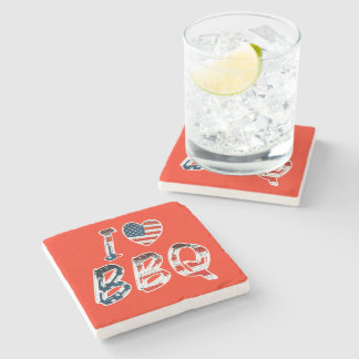 I love bbq, American patriotic Stone Coaster