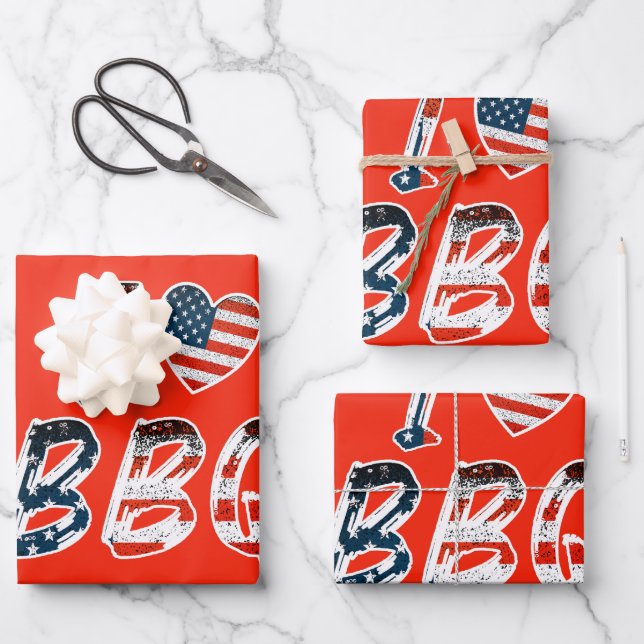 I love BBQ, American patriotic Wrapping Paper Sheet (Front)