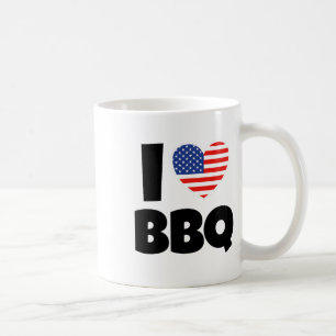 I Love Bbq Byrbecue With American Flag And Heart Coffee Mug
