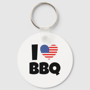 I Love Bbq Byrbecue With American Flag And Heart  Key Ring