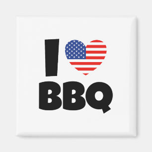 I Love Bbq Byrbecue With American Flag And Heart Magnet