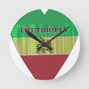 I love Beautiful Ethiopia National Flag Colour Art Round Clock