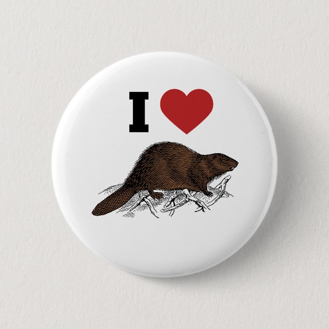 I Love Beaver 6 Cm Round Badge (Front)