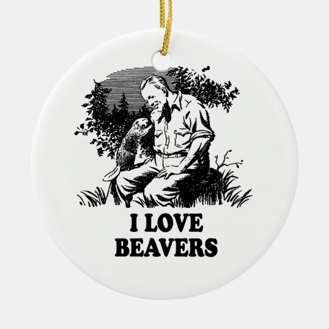 I Love Beavers Ceramic Tree Decoration (Front)