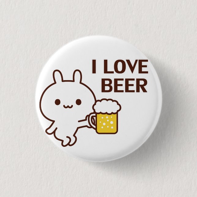 I LOVE BEER 3 CM ROUND BADGE (Front)