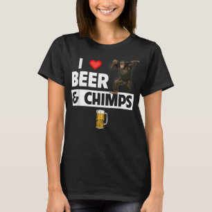 I Love Beer and Chimps Drinking Chimpanzee Monkey  T-Shirt