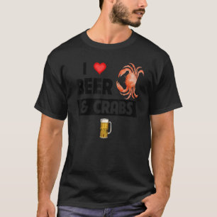 I Love Beer and Crabs Drinking Seafood Ocean Mardi T-Shirt