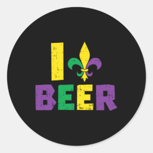 I Love Beer Jester Hat Drinking Team Fun Mardi Gra Classic Round Sticker