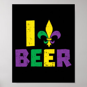 I Love Beer Jester Hat Drinking Team Fun Mardi Gra Poster