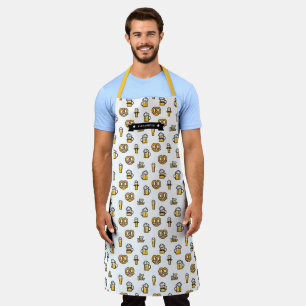 I Love Beer Moustache and Pretzels Pattern Name Apron