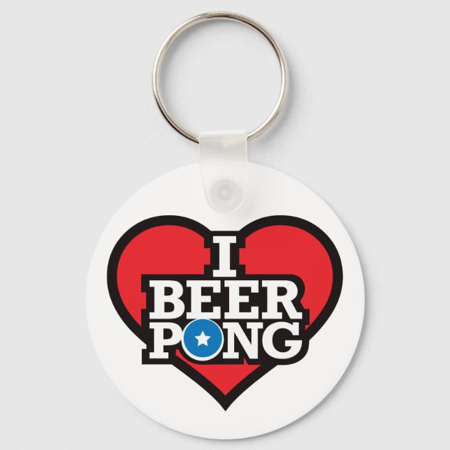 I Love Beer Pong - Red Key Ring (Front)