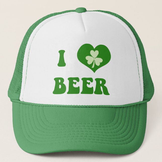 I Love Beer Retro Irish Trucker Hat Cap (Front)