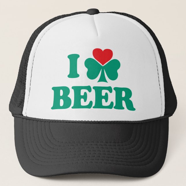 I Love Beer Shamrock Trucker Hat (Front)