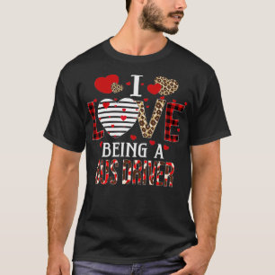 I Love Being A Bus Driver Red Plaid Hearts Valenti T-Shirt