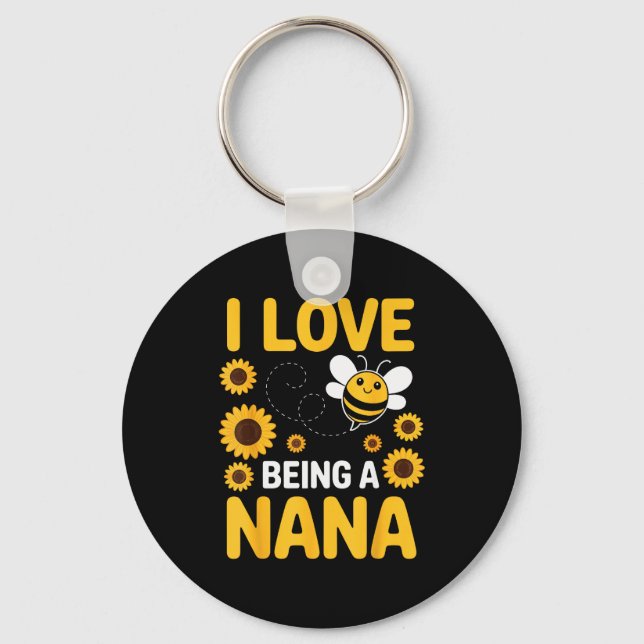 I Love Being A Nana Sunflower Bee Lover Funny Gran Key Ring (Front)