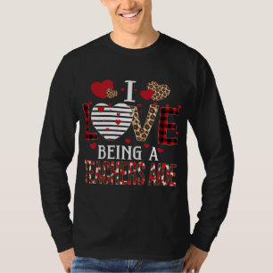 I Love Being A Teachers Aide Red Plaid Hearts Vale T-Shirt