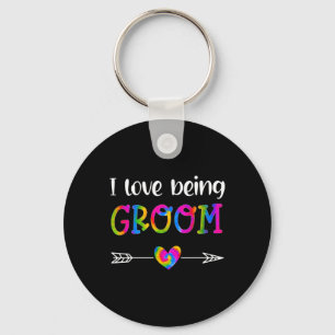 I Love Being Groom Proud Groom Tie Dye Couples Wed Key Ring