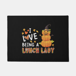 I Love Being Lunch Lady Halloween Pumpkin Costume Doormat