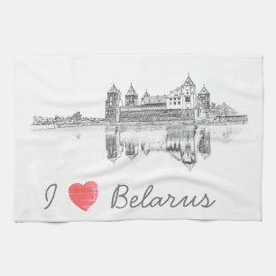 I Love Belarus Mir Castle Architecture Мирский Tea Towel