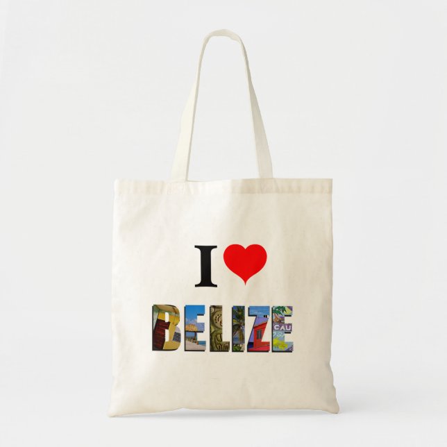 I Love Belise Heart Tropical Beach Travel Photos Tote Bag (Front)