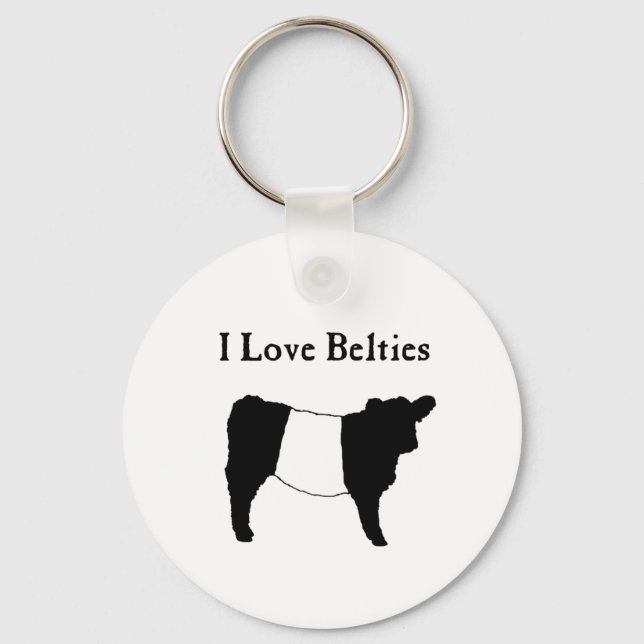 I Love Belties - Black White Belted Galloway Cows Key Ring (Front)