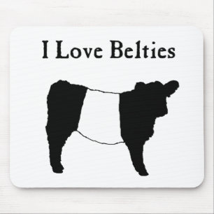 I Love Belties - Black White Belted Galloway Cows Mouse Pad