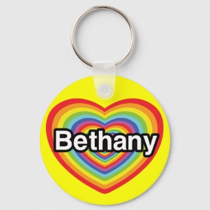 I love Bethany: rainbow heart Key Ring
