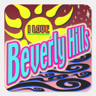 "I LOVE Beverly Hills" Night Sunshine" Sticker! Square Sticker