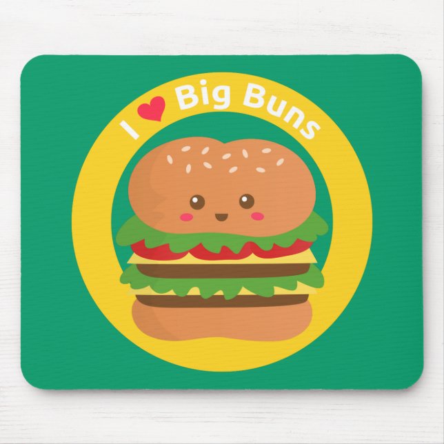 I Love Big Buns, Kawaii Big Burger Mouse Pad (Front)