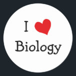 I Love Biology Classic Round Sticker<br><div class="desc">An "I Love" heart design for high school science teachers,  college professors,  biologists,  students,  and everyone else that loves biological sciences.</div>