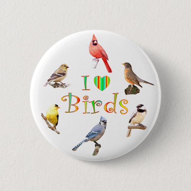 I LOVE BIRDS 6 CM ROUND BADGE (Front)
