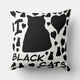 I Love Black Cats Cute Cat Lover Throw Pillow