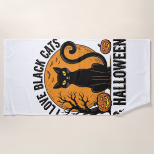 I Love Black Cats Halloween Vintage Shirt Design_1 Beach Towel
