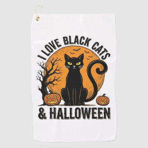 I Love Black Cats Halloween Vintage Shirt Design_1 Golf Towel