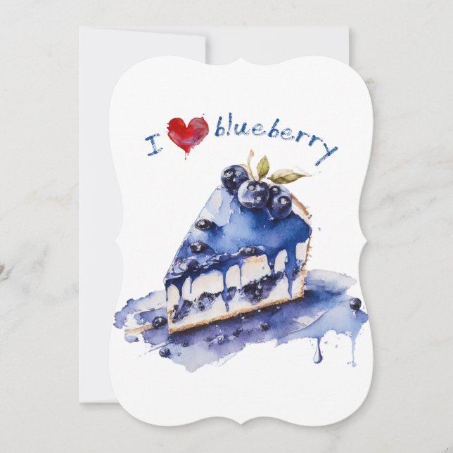 I Love Blueberry TShirt, Blueberry Cake Watercolor Card (Front)