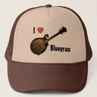 "I Love Bluegrass" Trucker Hat adjustable (TAN and