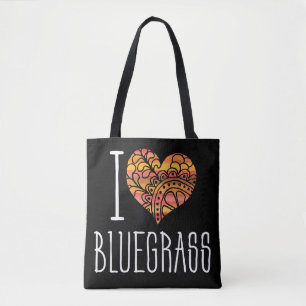 I Love Bluegrass Yellow Orange Mandala Heart Tote Bag