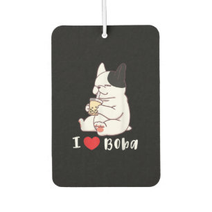 I Love Boba Bubble Tea Dog Cut French Bulldog Gift Car Air Freshener