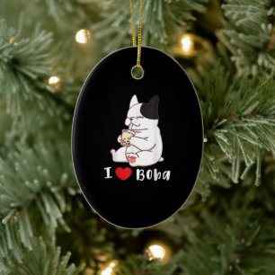I Love Boba Bubble Tea Dog Cut French Bulldog Gift Ceramic Ornament